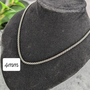 4mm stainless steel necklace box chain rolo link 20" 22' 24" 28"